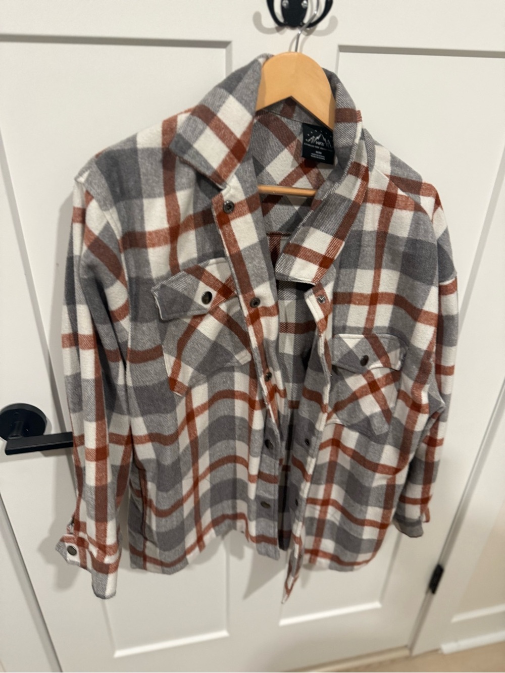 Plaid Button-Front Shacket in Gray & Brown